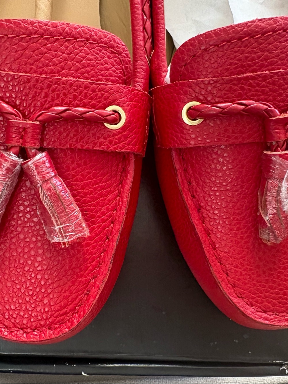 New Talbots Red Leather Tassel Driving Moccasins - Picture 2 of 11